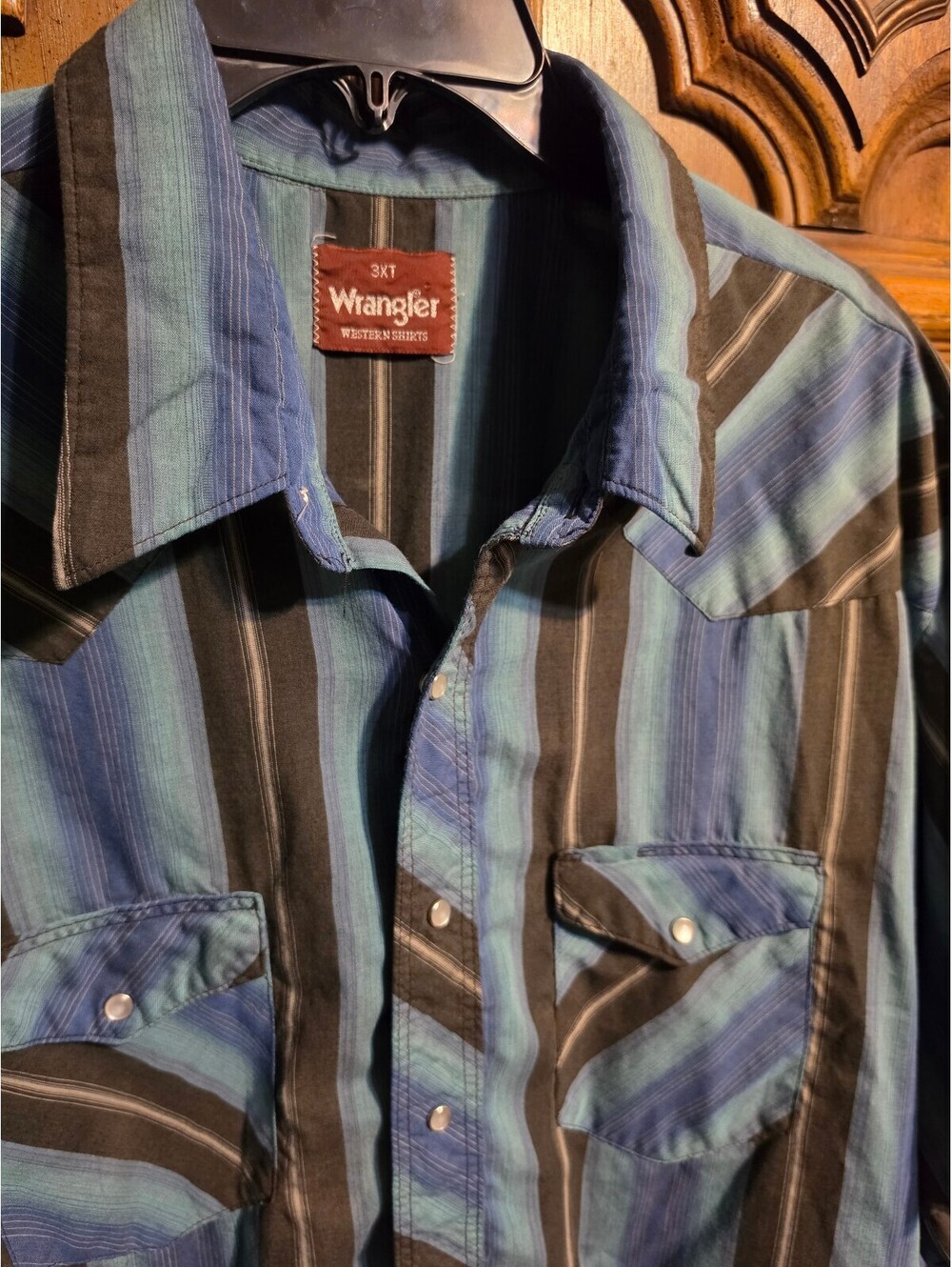 Vintage Wrangler Western Shirt Blue Striped Snap-Front